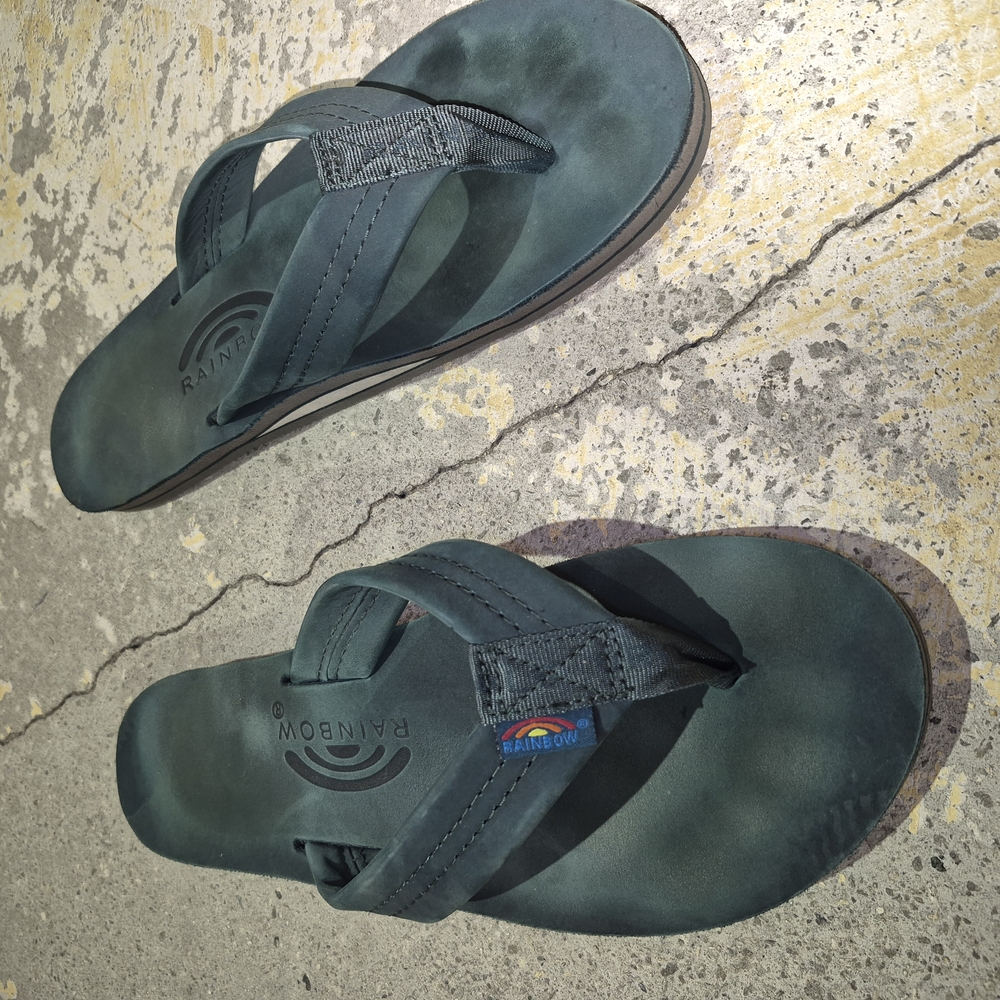 Rainbow Green Sandals Thong Style Layered Sole